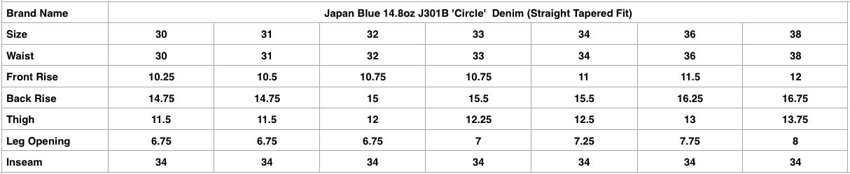 Japan Blue 14.8oz J301B 'Circle'  Denim (Straight Tapered Fit)