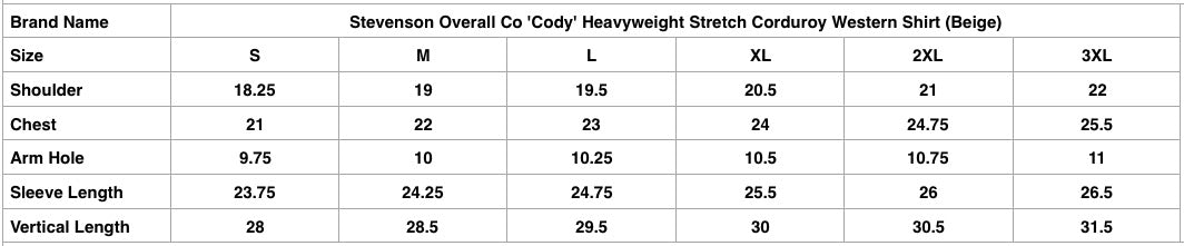 Stevenson Overall Co. 'Cody' Heavyweight Stretch Corduroy Western Shirt (Beige)