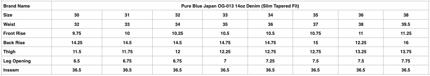 Pure Blue Japan OG-013 14oz Denim (Slim Tapered Fit)