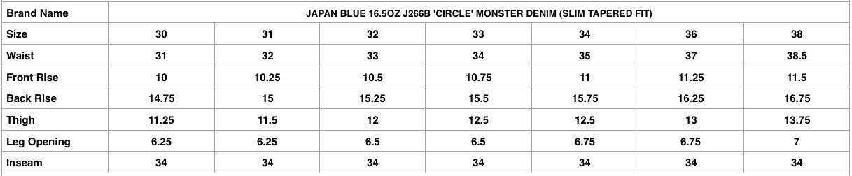 Japan Blue 16.5oz J266B 'Circle' Monster Denim (Slim Tapered Fit)