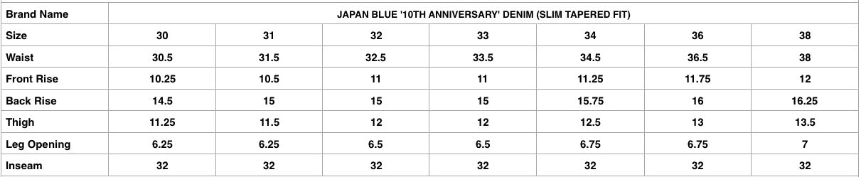 Japan Blue '10TH ANNIVERSARY' Denim (Slim Tapered Fit)