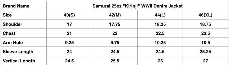 Samurai 25oz "Kirinji" WWII Denim Jacket