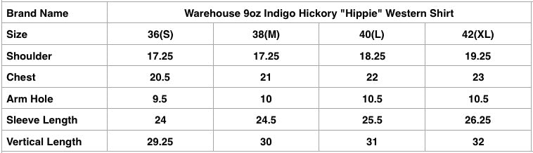 Warehouse 9oz Indigo Hickory "Hippie" Western Shirt