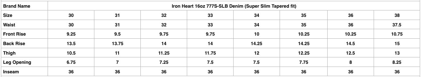 Iron Heart 16oz 777S-SLB Denim (Super Slim Tapered Fit)