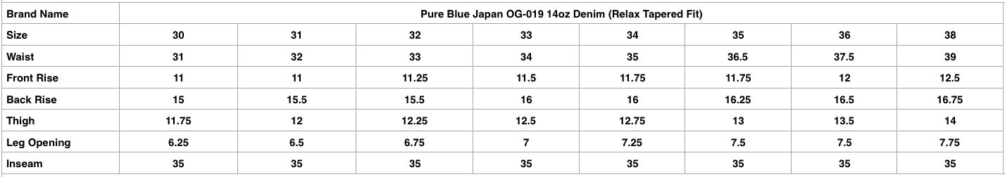 Pure Blue Japan OG-019 14oz Denim (Relax Tapered Fit)