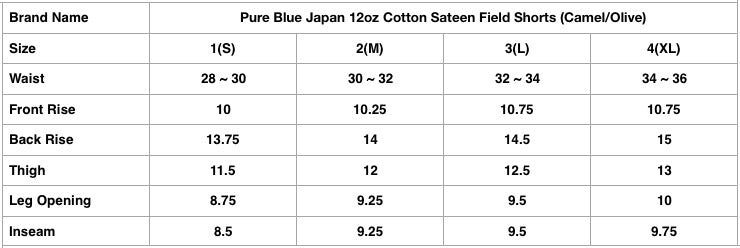 Pure Blue Japan 12oz Cotton Sateen Field Shorts (Camel)