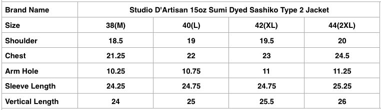 Studio D'Artisan 15oz Sumi Dyed Sashiko Type 2 Jacket
