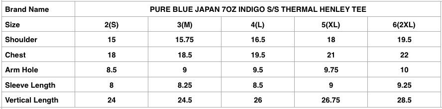 Pure Blue Japan 7oz Indigo S/S Thermal Henley Tee