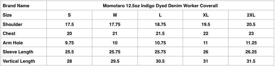 Momotaro 12.5oz Indigo Dyed Denim Worker Coverall