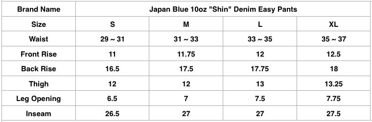Japan Blue 10oz "Shin" Denim Easy Pants (Grand Indigo)