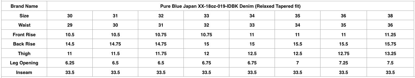 Pure Blue Japan XX-18oz-019-IDBK Denim (Relaxed Tapered Fit)