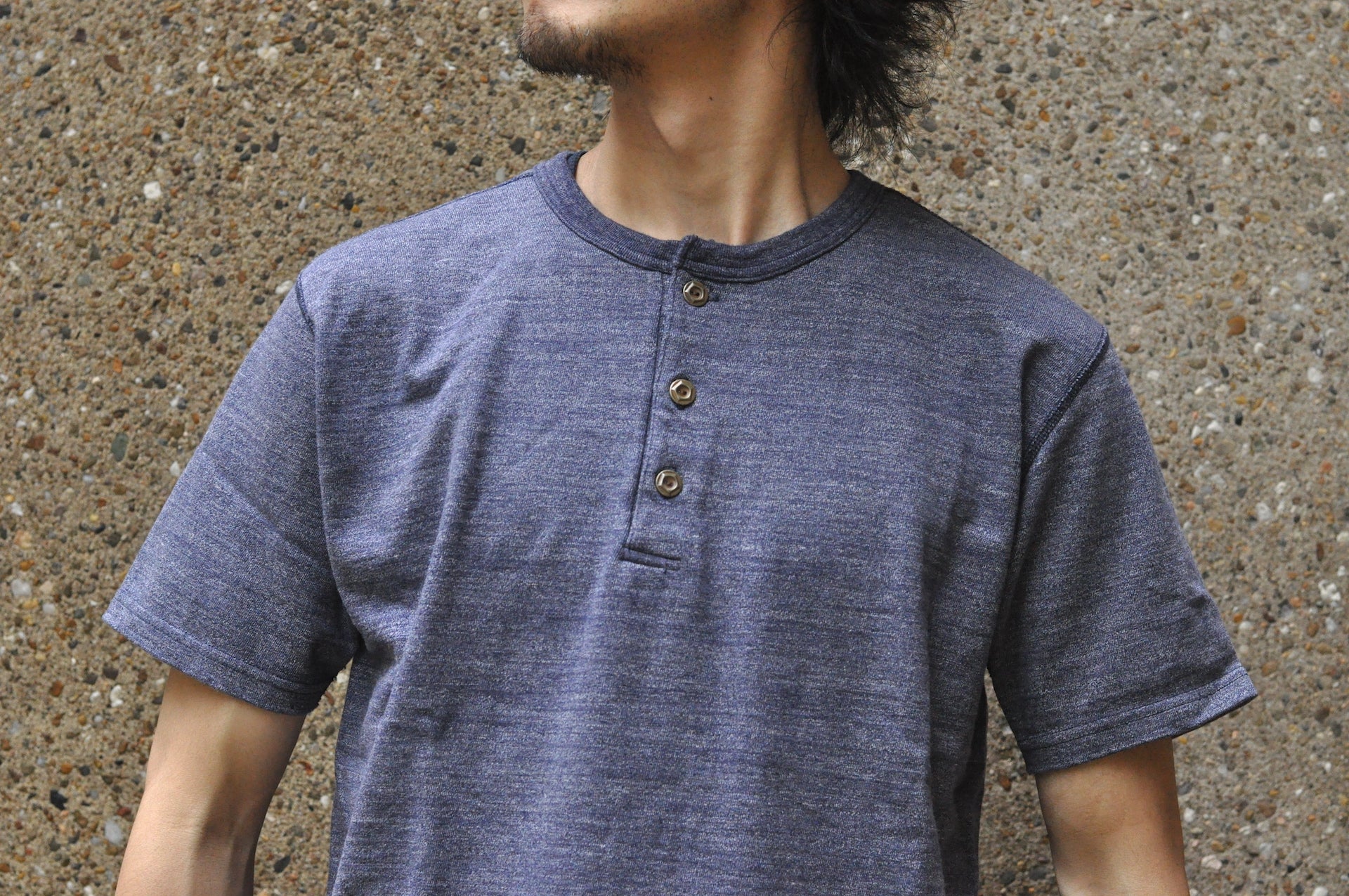 Studio D'Artisan 7.5oz 'Suvin Gold' Loopwheeled Henley Tee (Heather Navy)