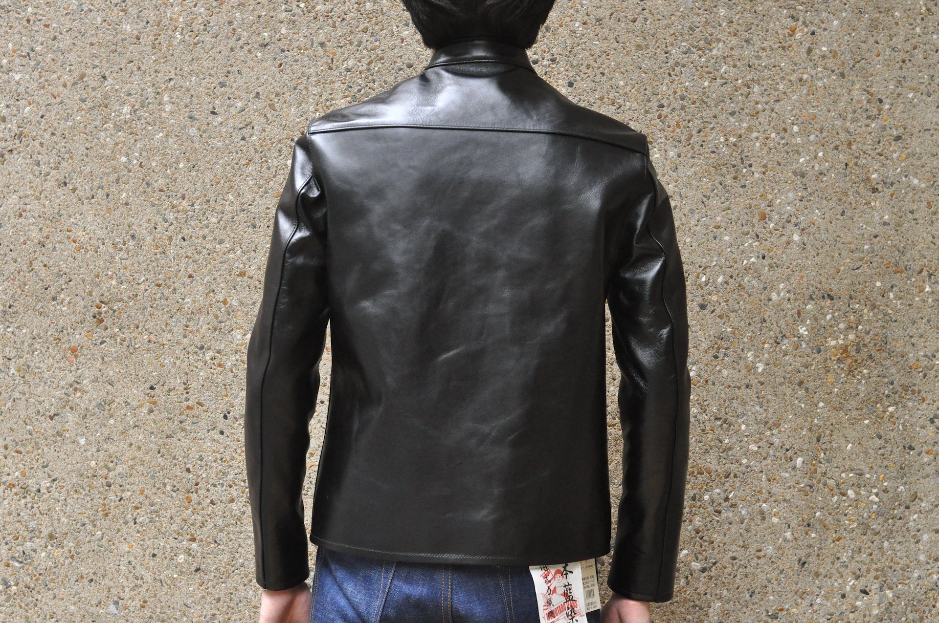 The Flat Head Horsehide Stand Collar Single Riders Jacket (Black Tea-Cored)