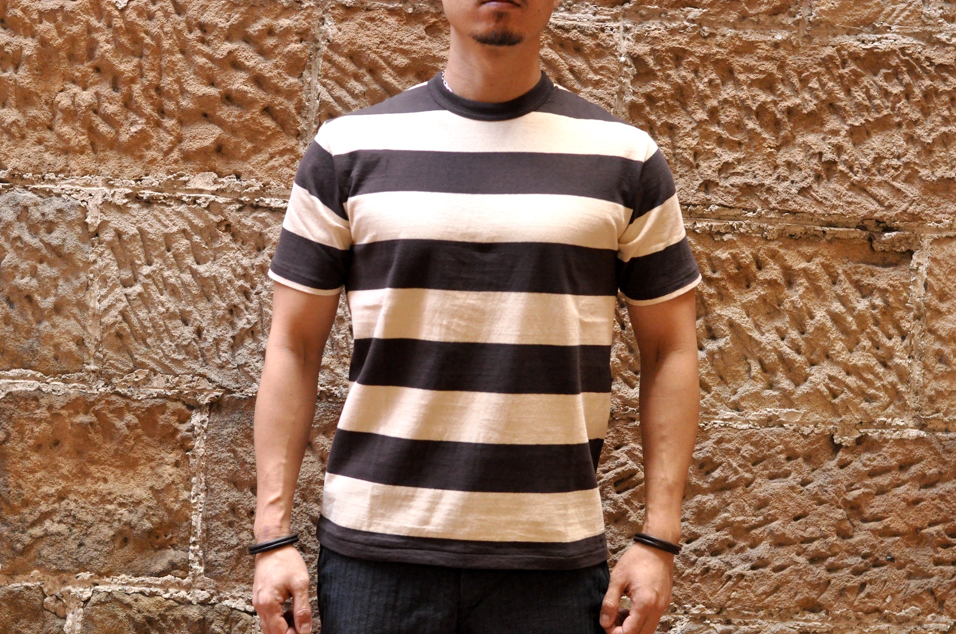 Freewheelers 6.2oz "Horizontal Striped" Loopwheeled Tees (Black X Cream)