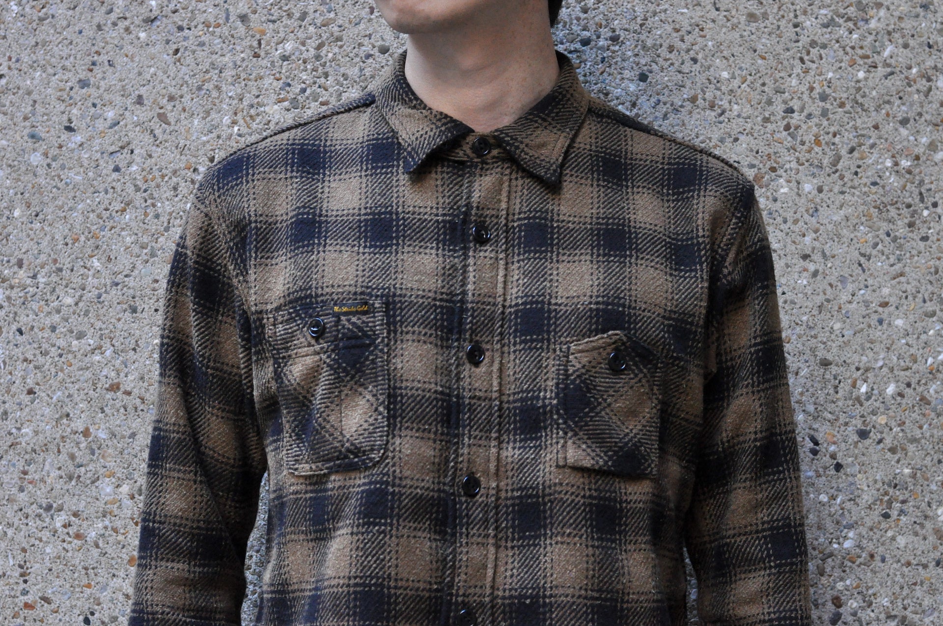 The Strike Gold 12oz Buffalo Check Flannel Early Workshirt (Black x Mustard Brown)