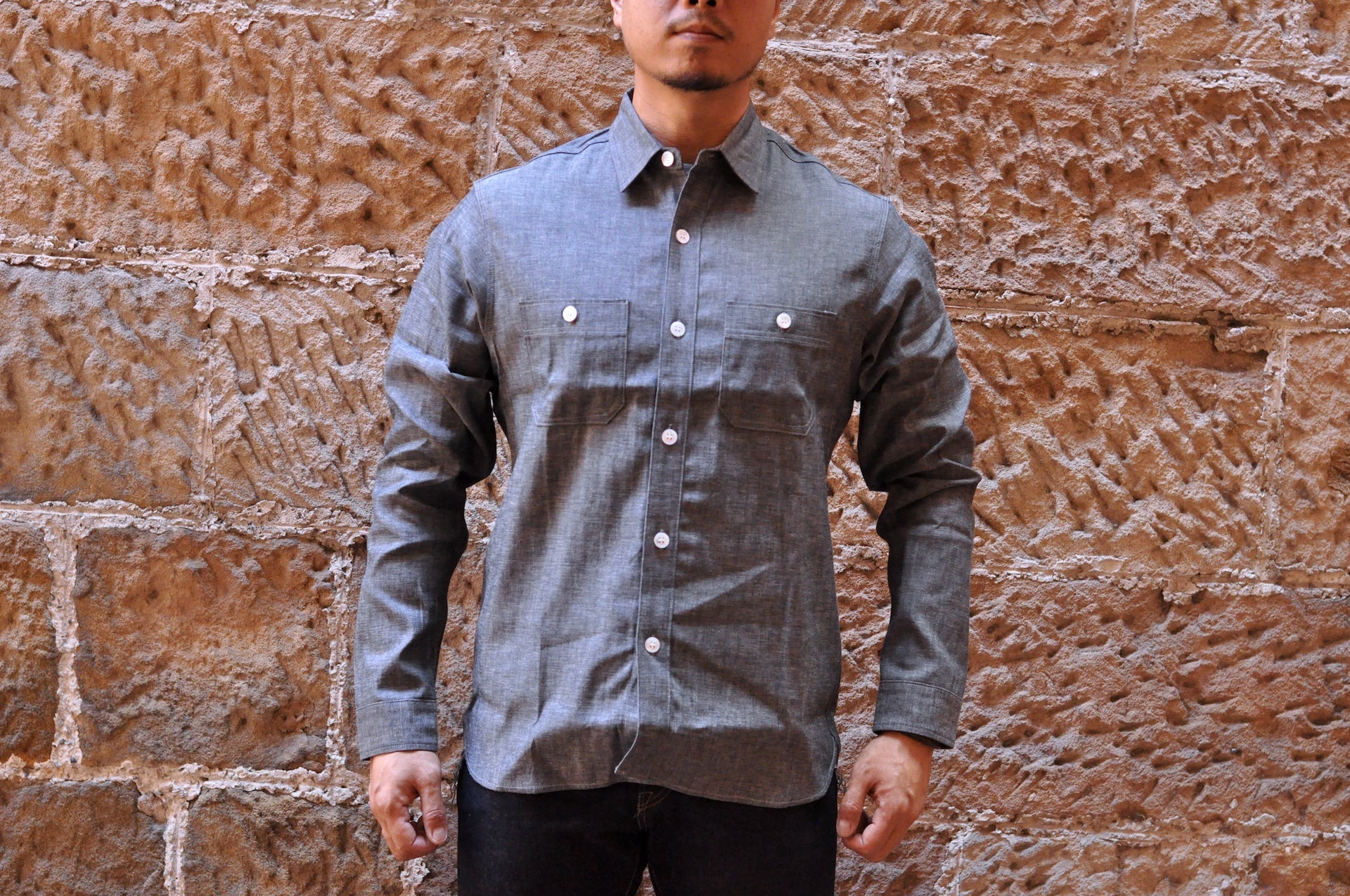 9OZ 'STANLEY' SELVAGE CHAMBRAY WORK SHIRT (GREY) – Unique Garment