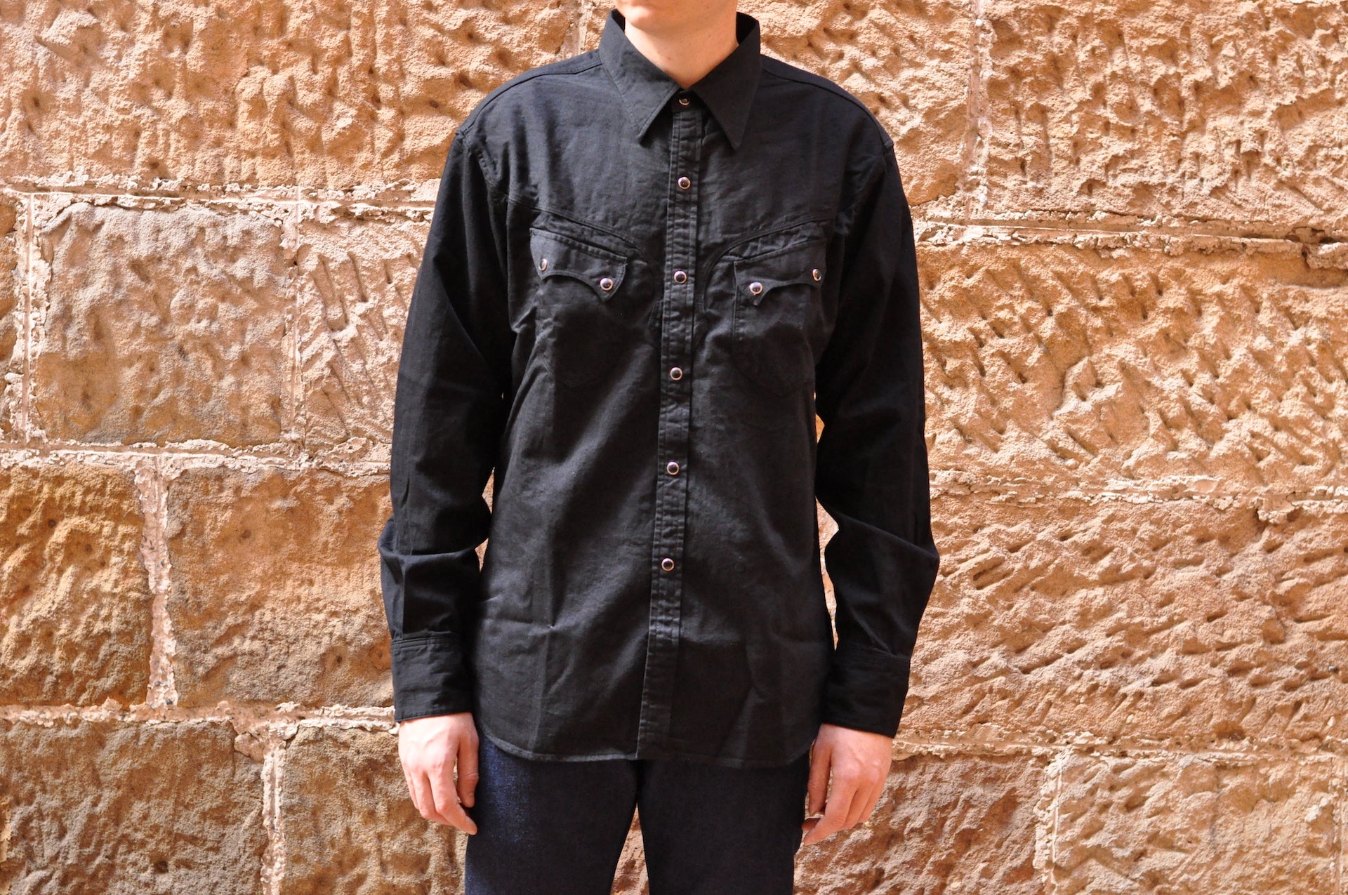 Stevenson Overall Co. 'Cody' 6.5oz Denim Western Shirt (Black)