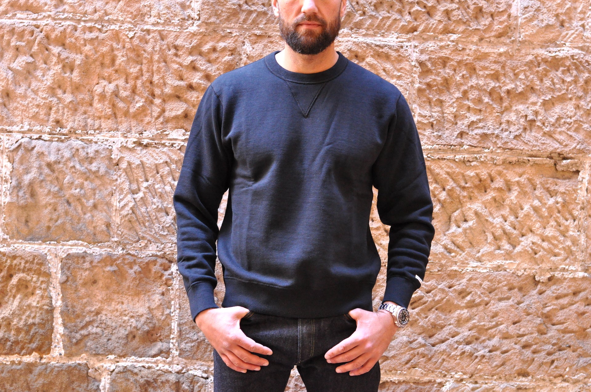 The Flat Head 11oz  Loopwheeled Sweatshirt (Pure Black)