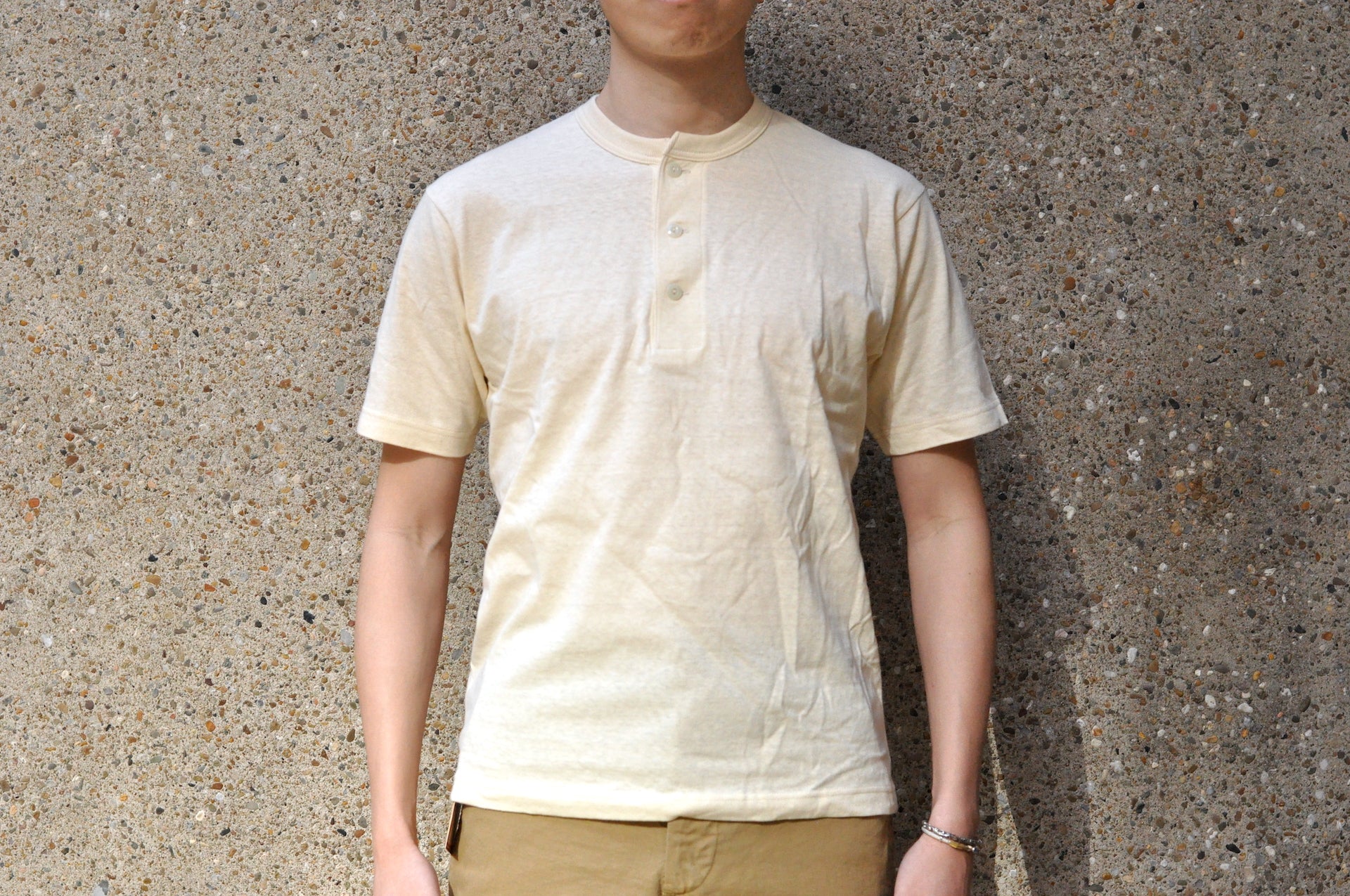 Freewheelers "Motor Psyclone" Loopwheeled S/S Henley Tee (Cream)