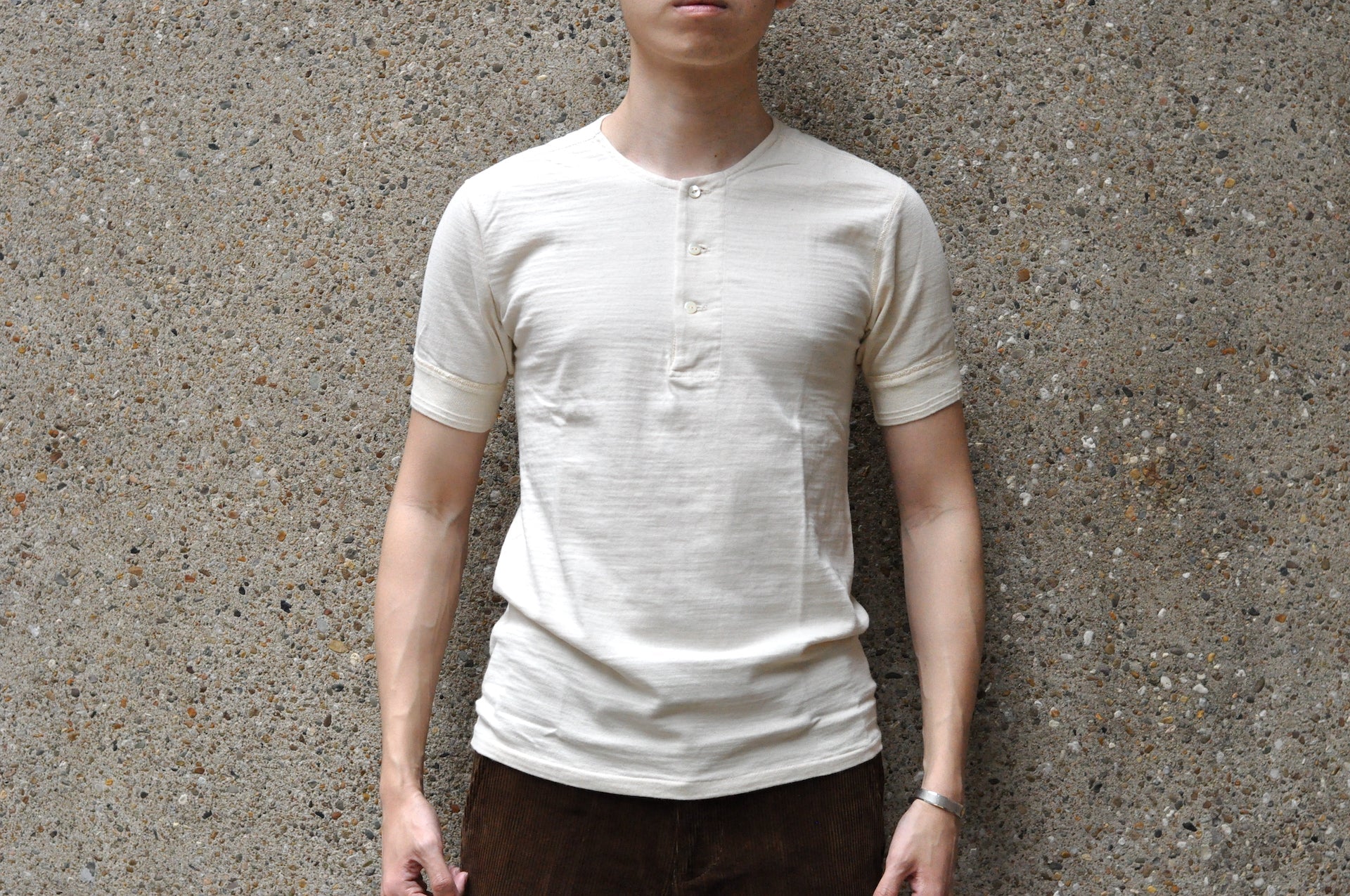 Stevenson Overall Co. 7oz Super Slow Loopwheeled SideFlex Henley Tee (Oatmeal)
