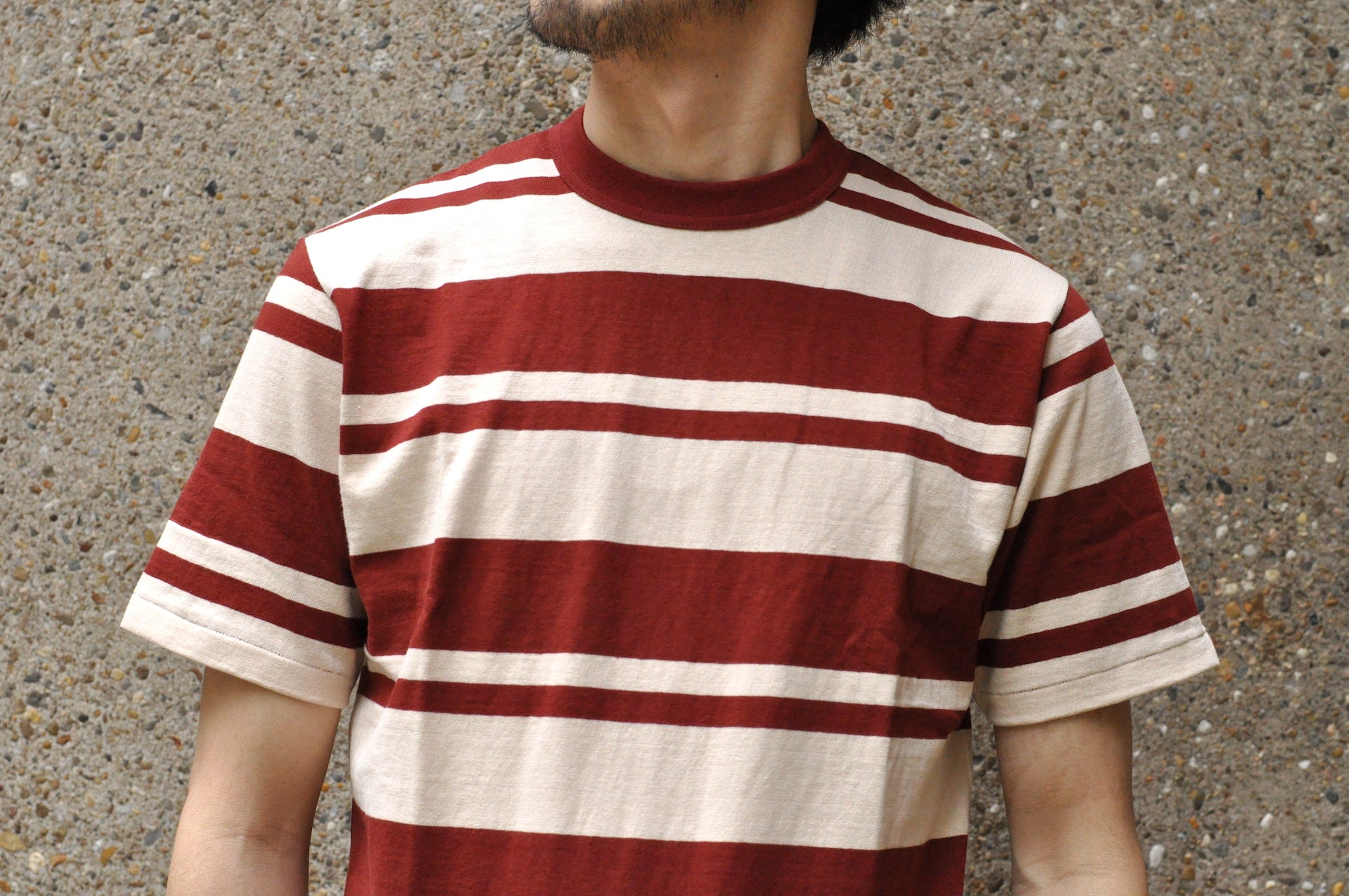 Freewheelers 6.2oz "Random Striped" S/S Loopwheeled Tee (Crimson x Cream)