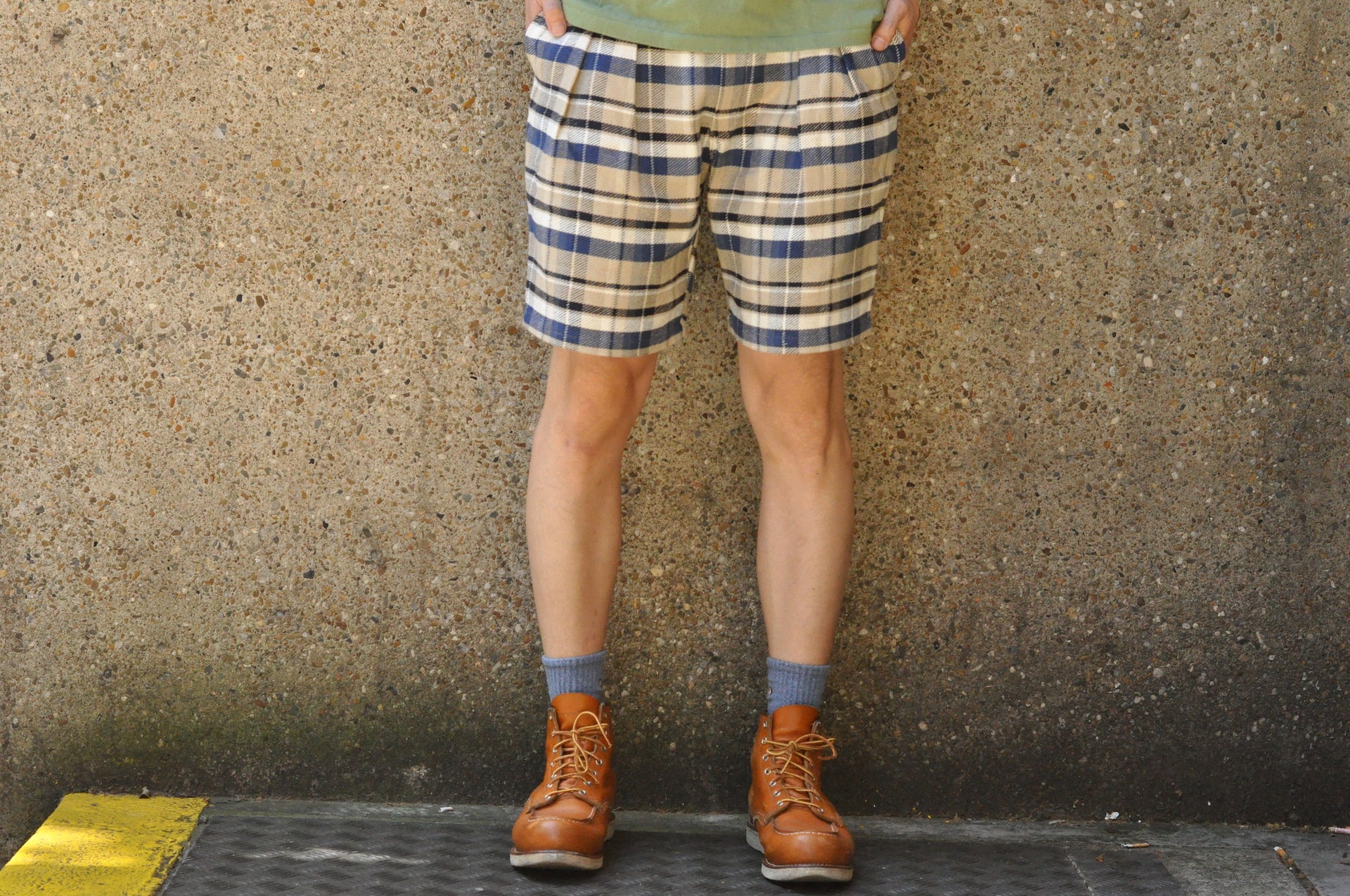 Japan Blue Medium Weight Tartan Flannel Shorts (Sandy Beach)
