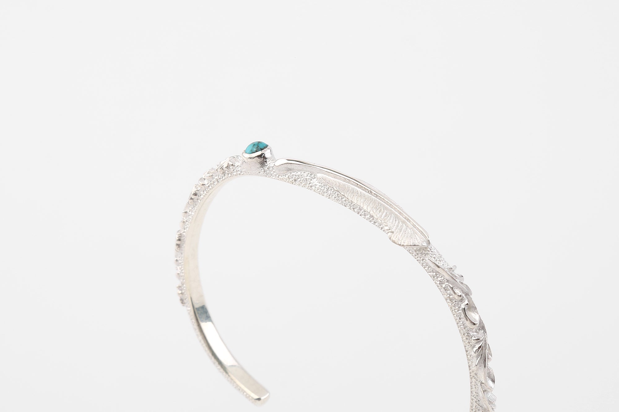 Legend 5mm "Flora" Silver Bangle With Mini Feather & Turquoise