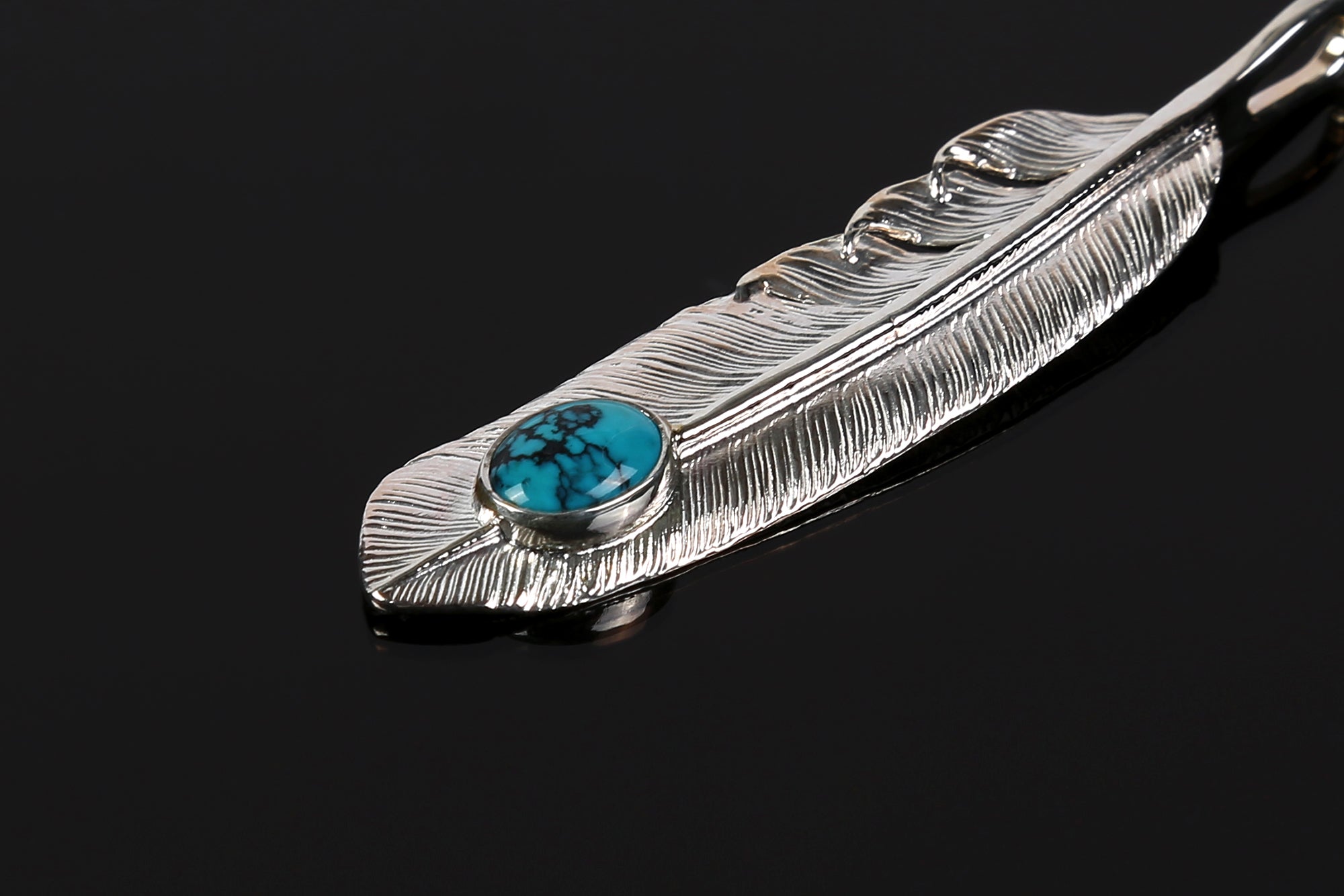 First Arrow's "Large Feather With Turquoise" Pendant (P-003)