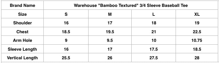 Warehouse "Bamboo Textured" 3/4 Sleeve Baseball Tee (Heather Grey X Black)