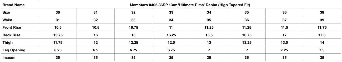 Momotaro 13oz 0405-36SP 'Ultimate Pima' Denim (High Tapered Fit)