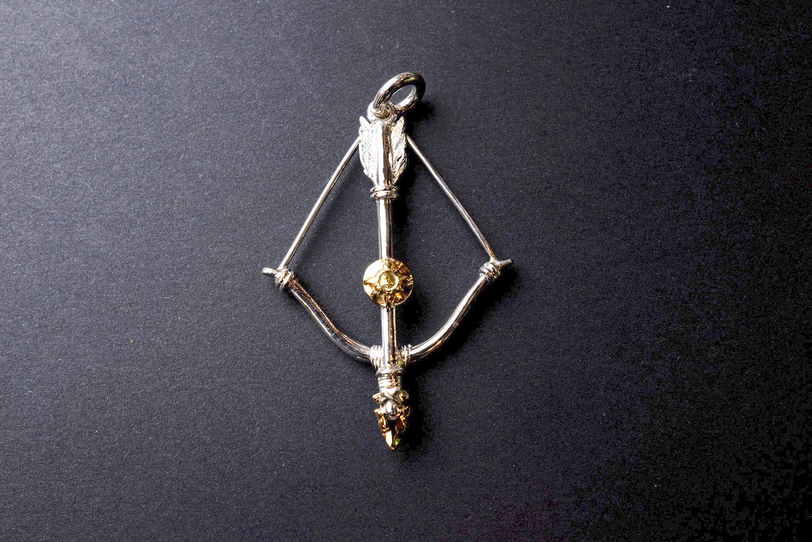First Arrow's Size Medium "Bow & Arrow" Pendant K18 Gold Emblem & 18K Gold Arrowhead (P-216)