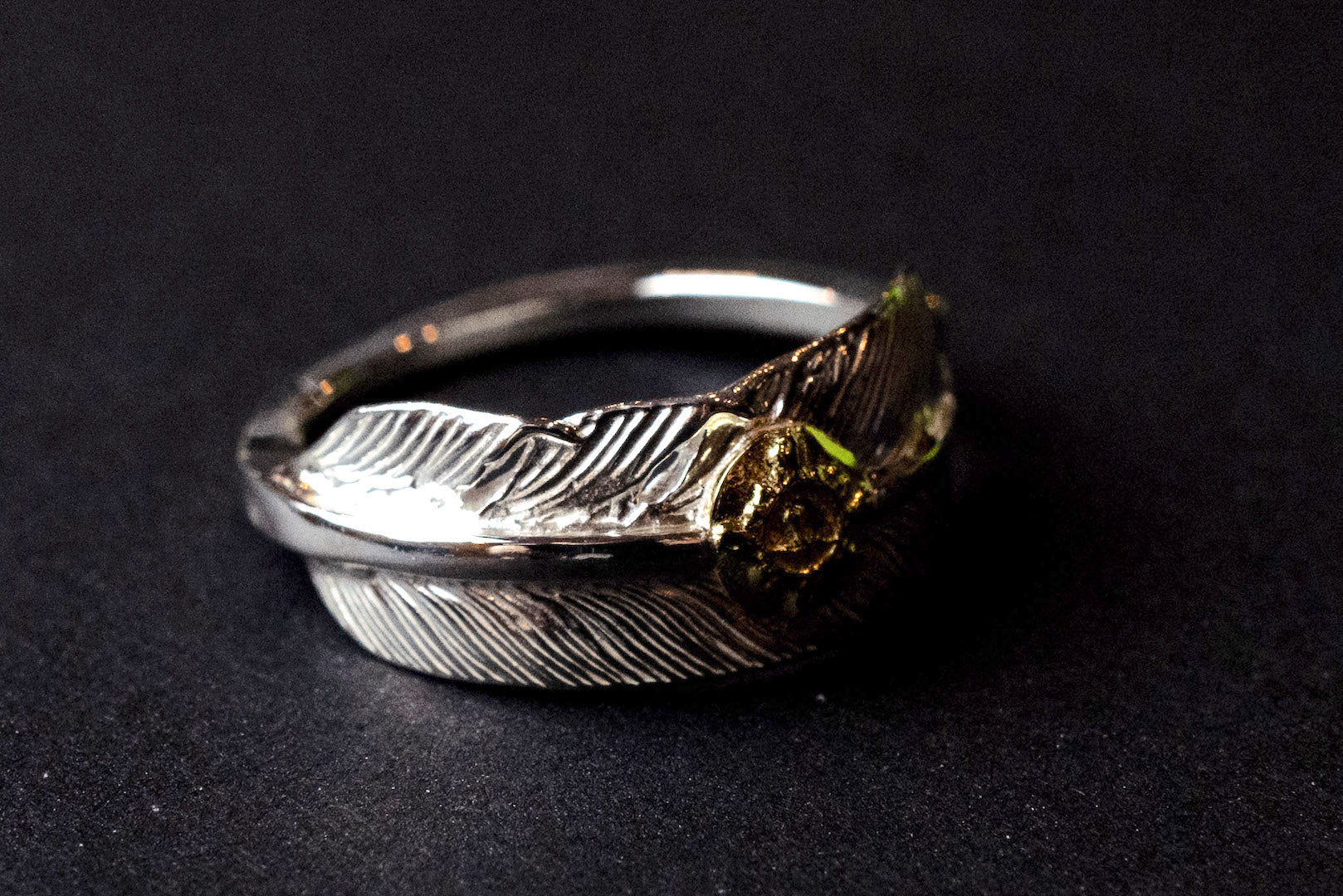 First Arrow's Small Feather & 18K Sunburst Ring (R-094)