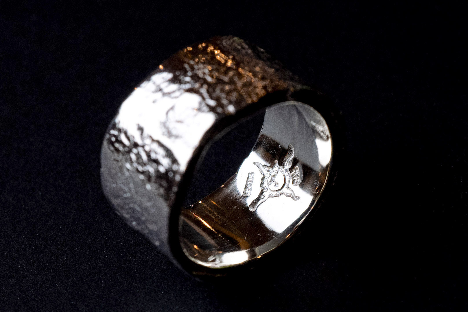 First Arrow's 12mm 'Bare Rock' Silver Ring With 18K Gold Emblem (R-037)