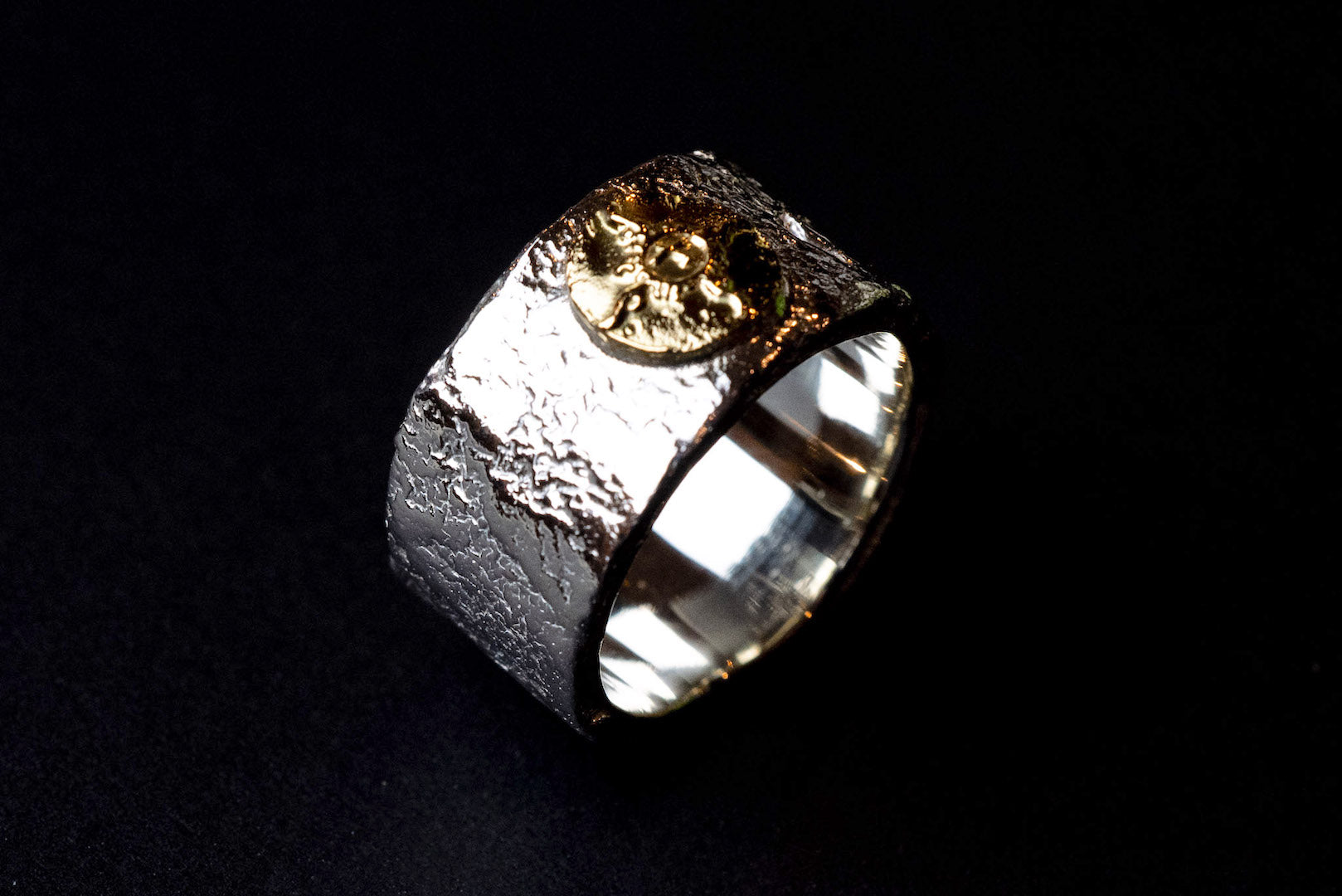 First Arrow's 12mm 'Bare Rock' Silver Ring With 18K Gold Emblem (R-037)