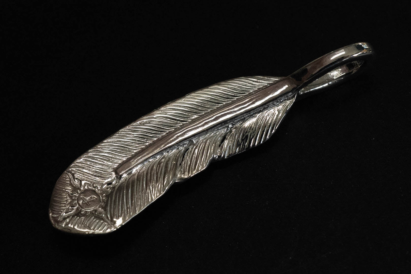 First Arrow's "Sunburst Small Feather" Silver Pendant (P-005)