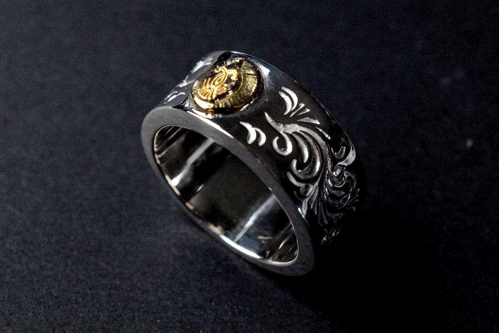 Legend 10MM "Phoenix" Bangled Ring With 22K Gold Emblem (R-3)