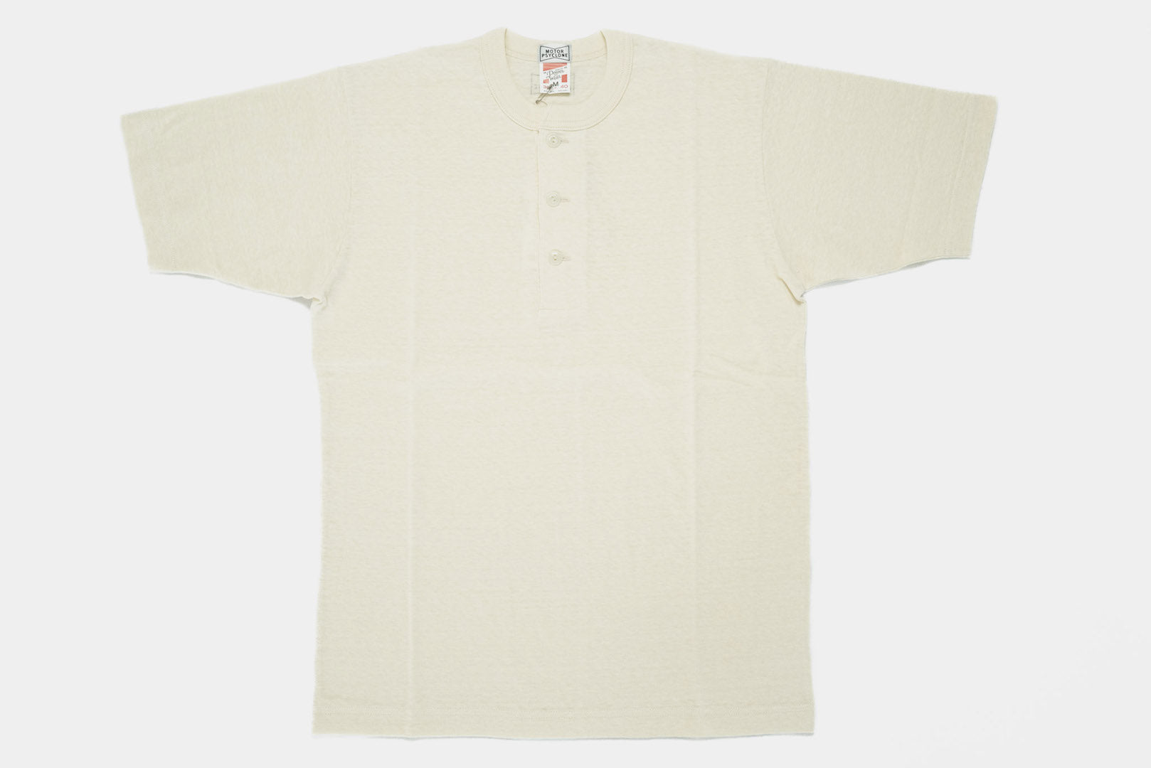 Freewheelers "Motor Psyclone" Loopwheeled S/S Henley Tee (Cream)