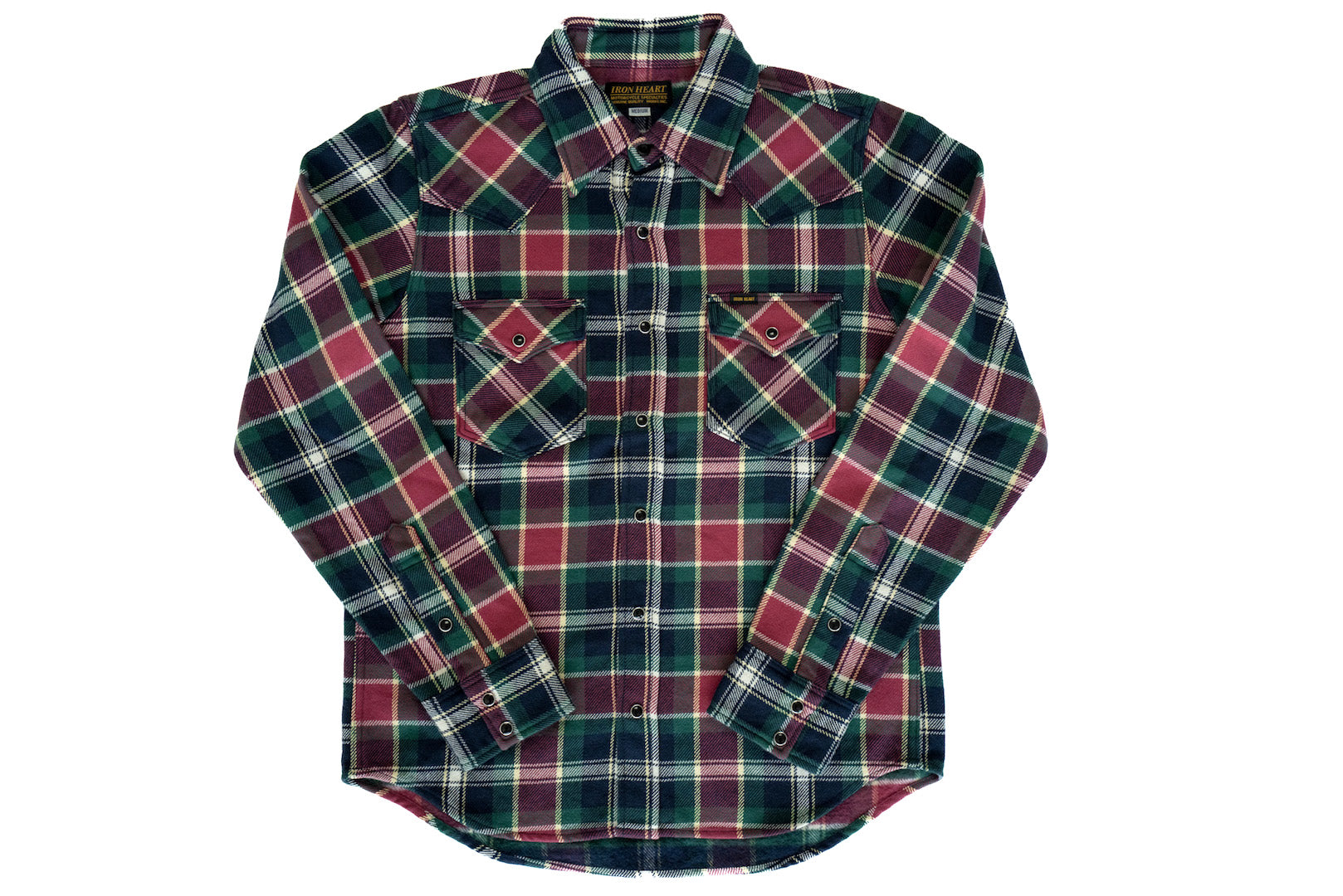Iron Heart Ultra-Heavy Flannel Crazy Check Western Shirt (Santa Red x Green)