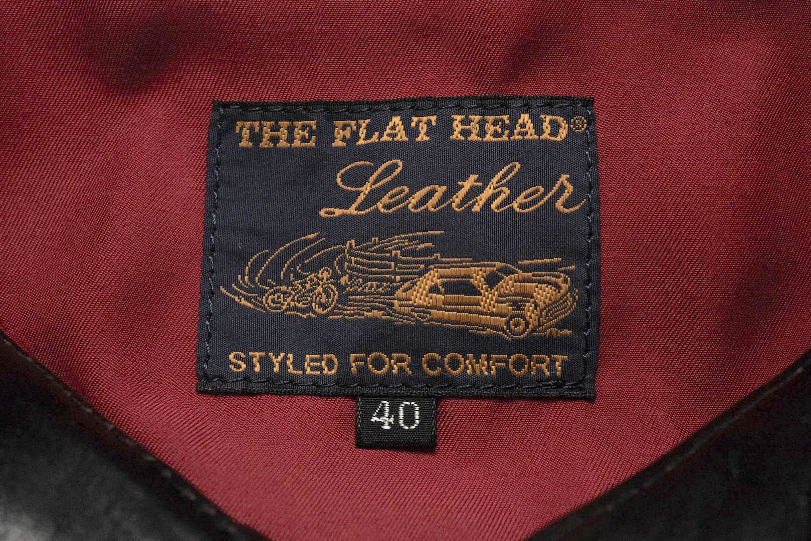 The Flat Head Horsehide Stand Collar Single Riders Jacket (Black Tea-Cored)