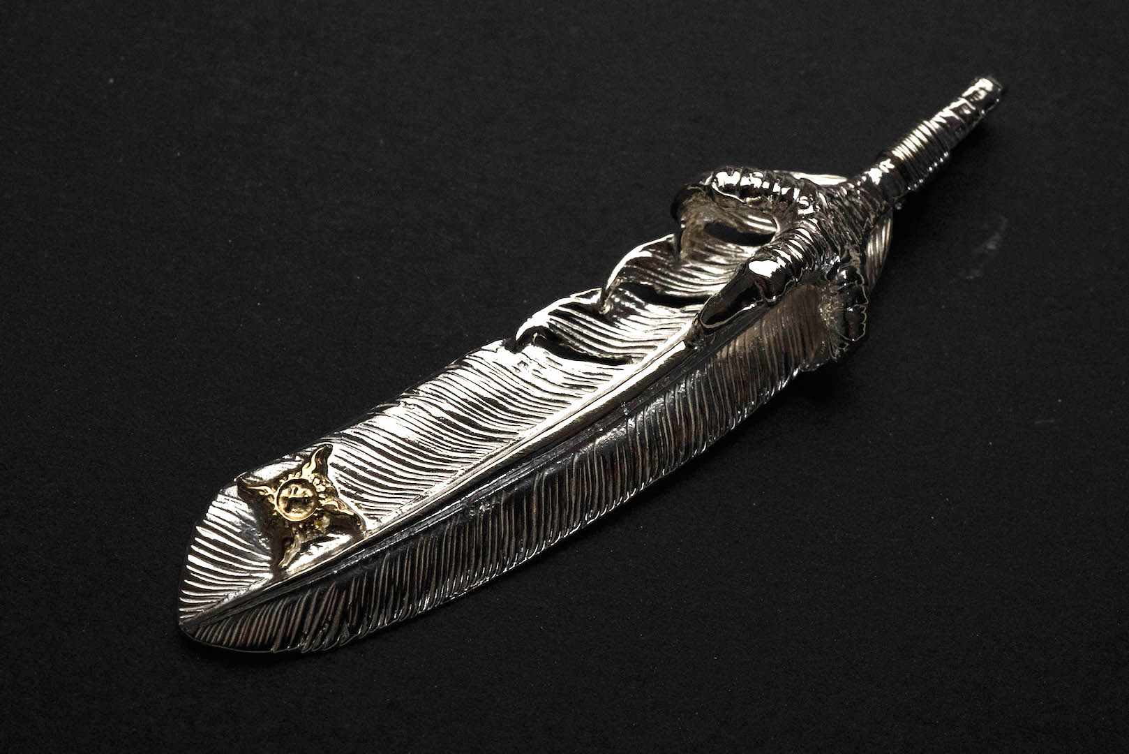 First Arrow's Large Eagle Claw Feather Pendant with 18K Gold Sunburst Special Edition (P-567C)