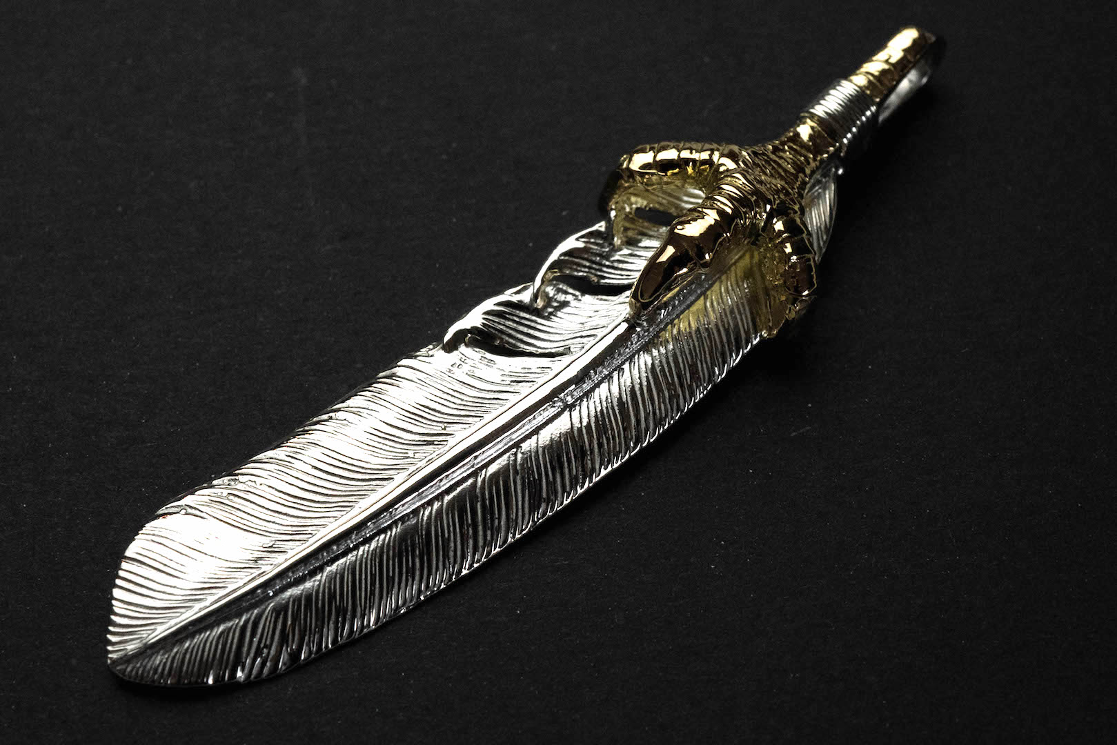 First Arrow's Large Feather Pendant With 18K Gold Eagle Claw (P-569)