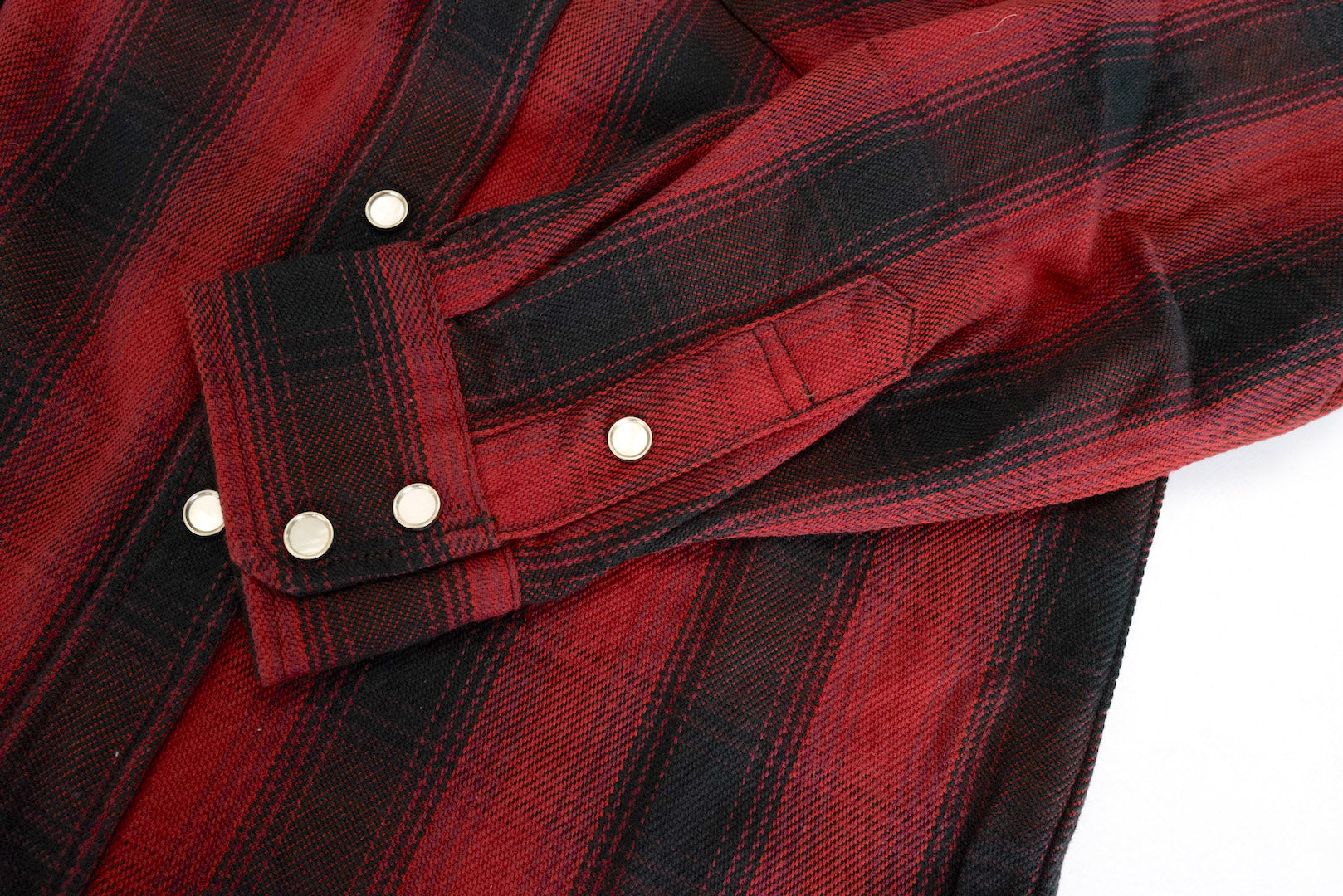 The Flat Head 12oz Ombre Check Selvage Flannel Western Shirt (Burgundy)