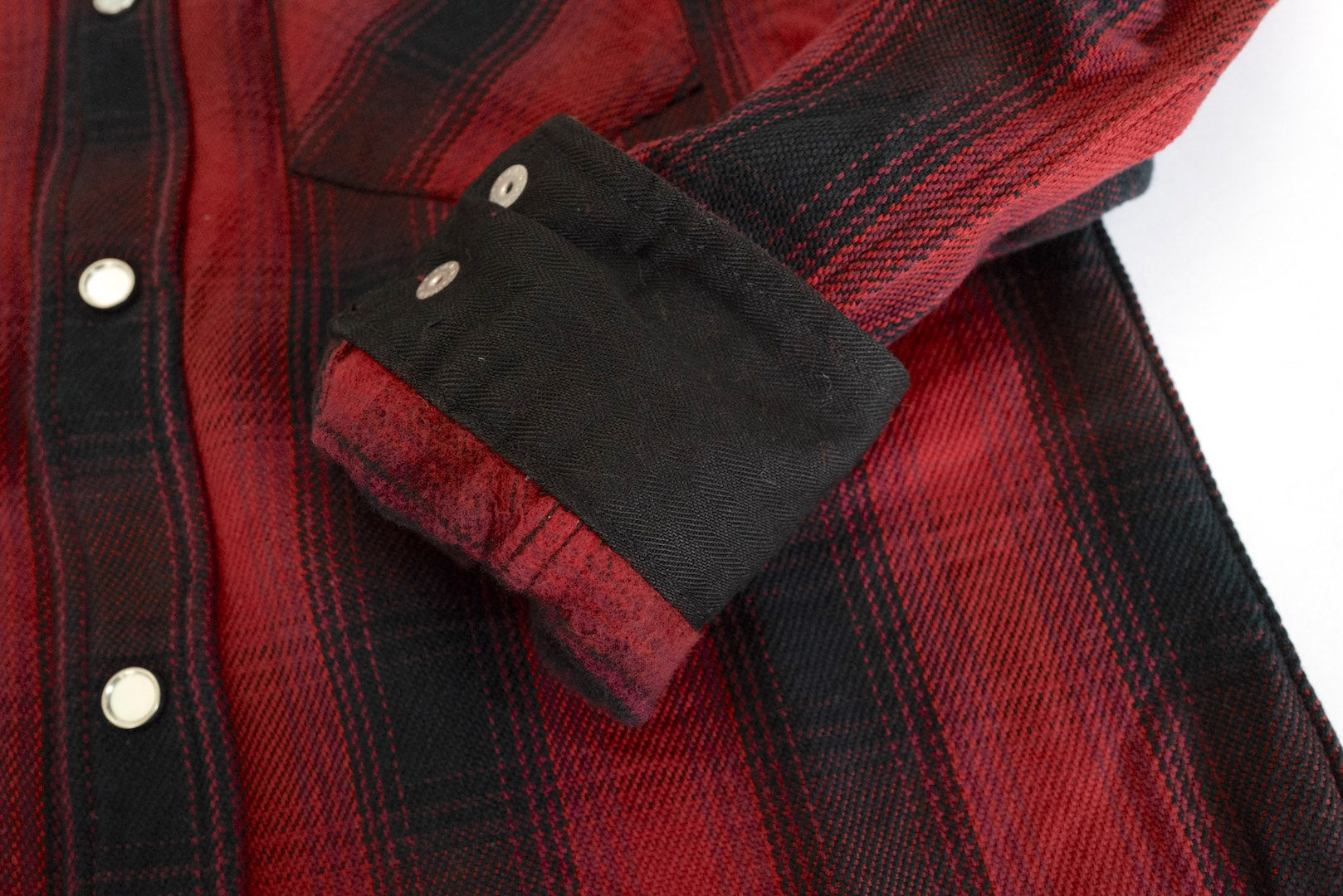 The Flat Head 12oz Ombre Check Selvage Flannel Western Shirt (Burgundy)
