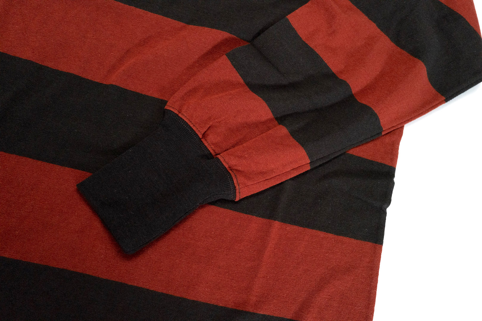 Freewheelers 6.2oz "Horizontal Striped" L/S Loopwheeled Tee (Black X Crimson)