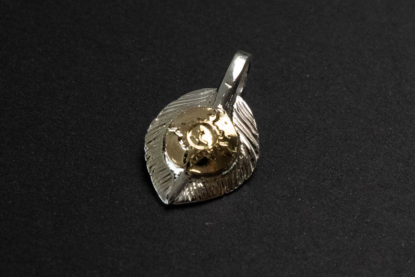 First Arrow's Small Silver Heart Feather with 18k Gold Symbol Emblem (P-710)