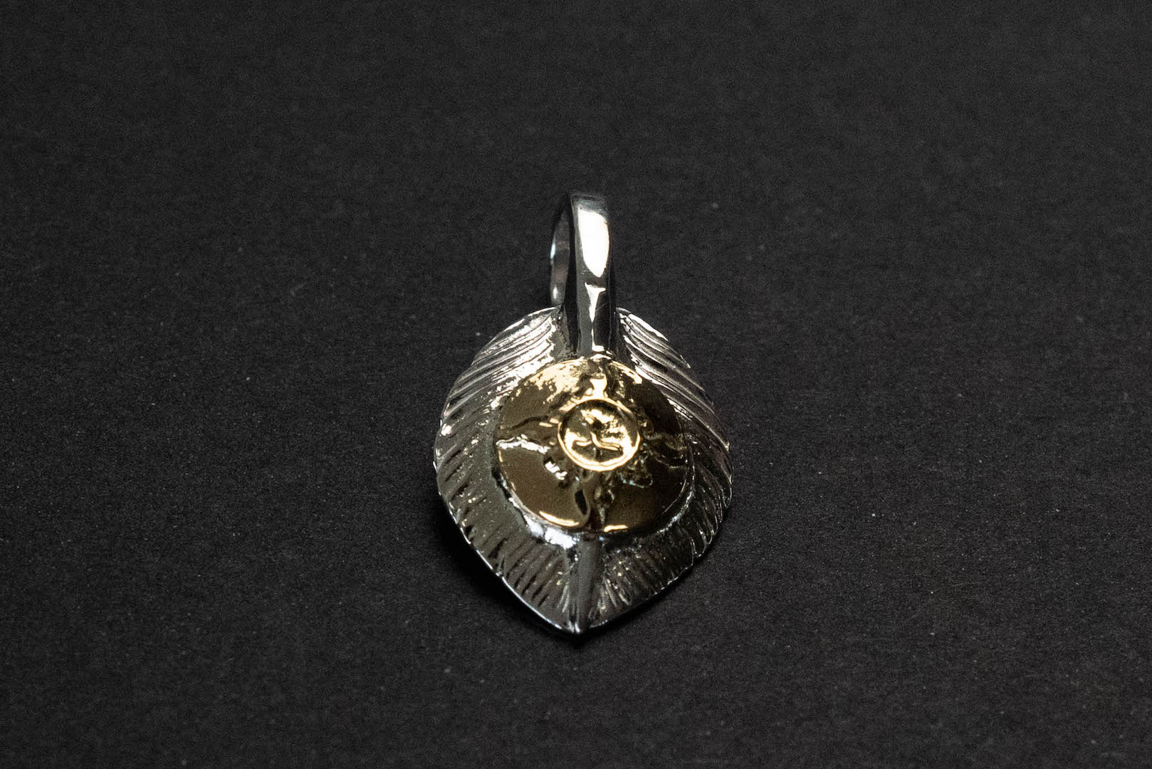 First Arrow's Small Silver Heart Feather with 18k Gold Symbol Emblem (P-710)