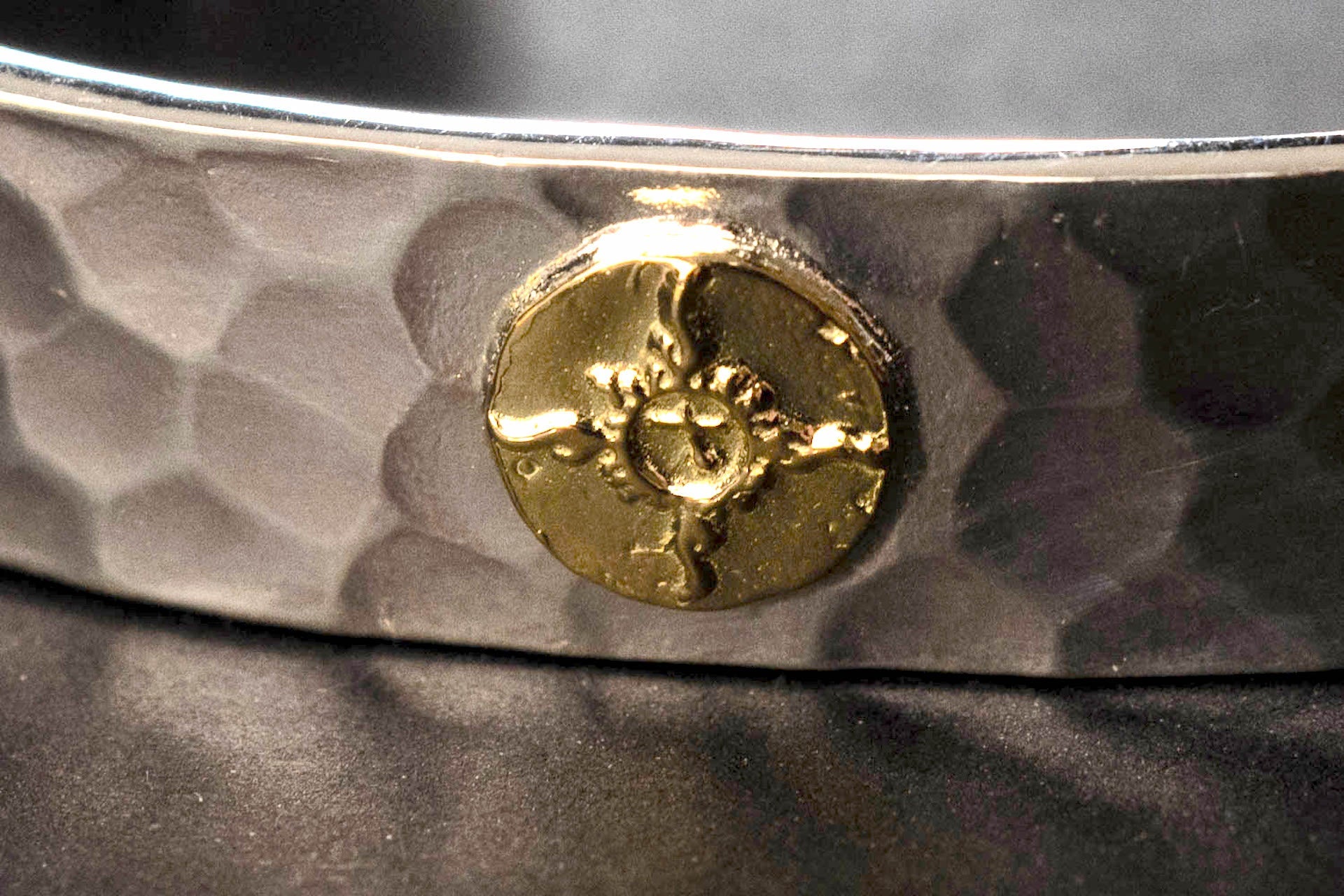 First Arrow's 12mm Silver Hammered Bangle with 18k Gold Emblem (BR-002)