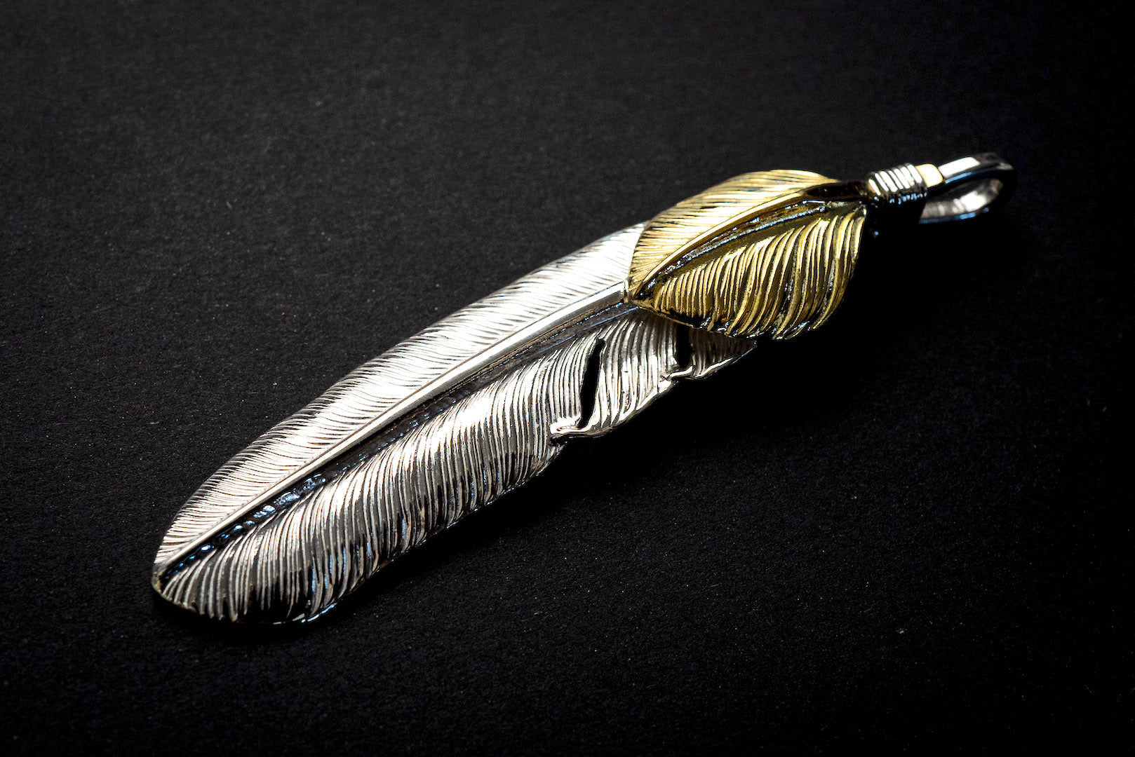 First Arrow's Large Feather With 18K Gold "Heart Feather" Pendant (P-356)