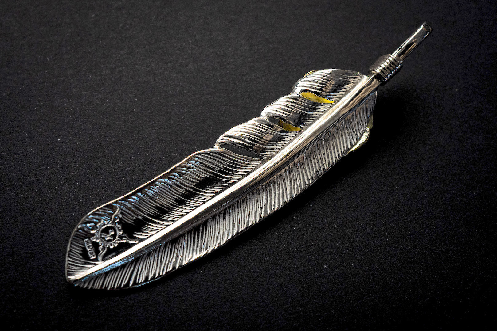 First Arrow's Large Feather With 18K Gold "Heart Feather" Pendant (P-356)