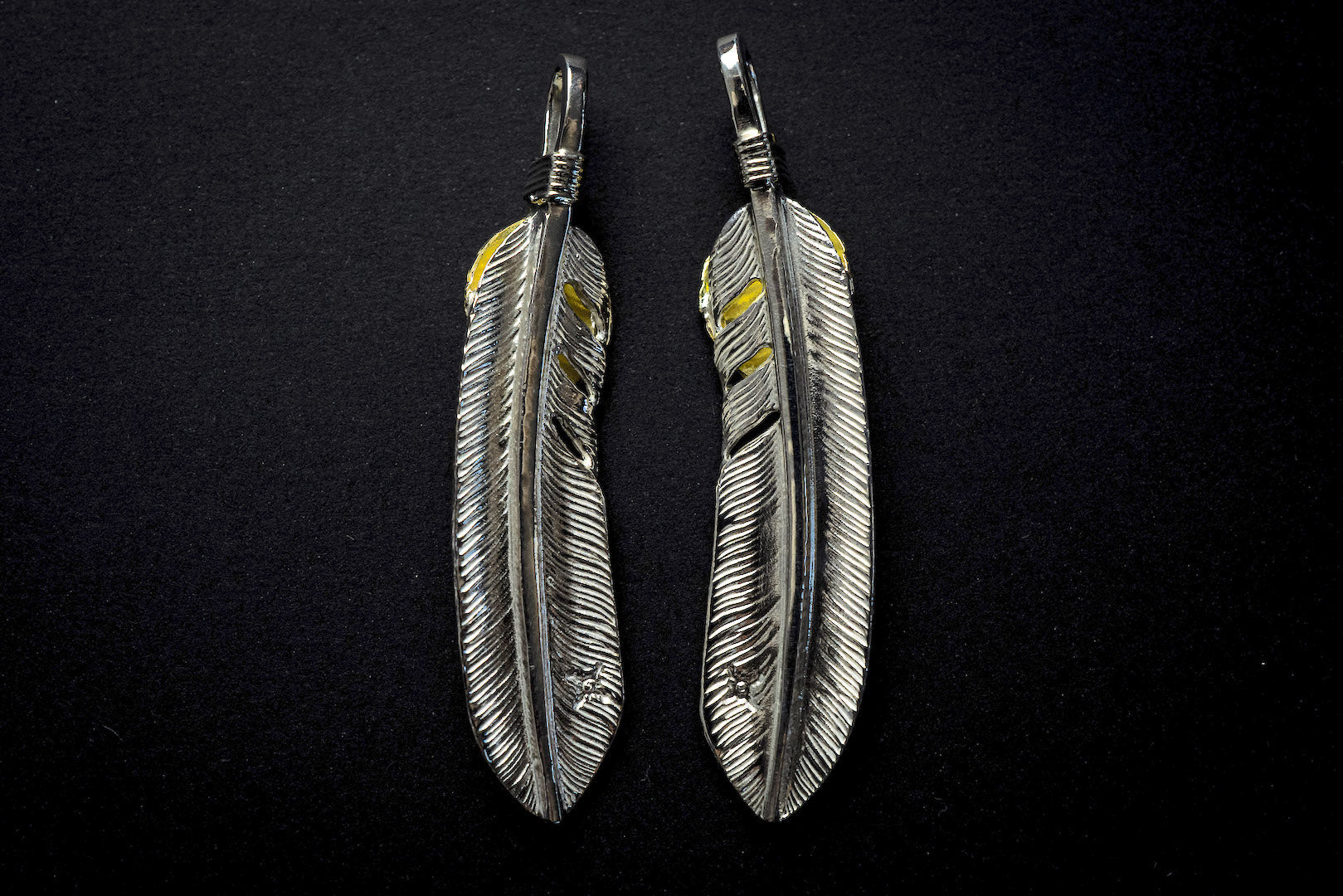First Arrow's Medium Feather With 18K Gold "Heart Feather" Pendant (P-514)